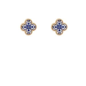 Blue Patterned Shell Clover Studs